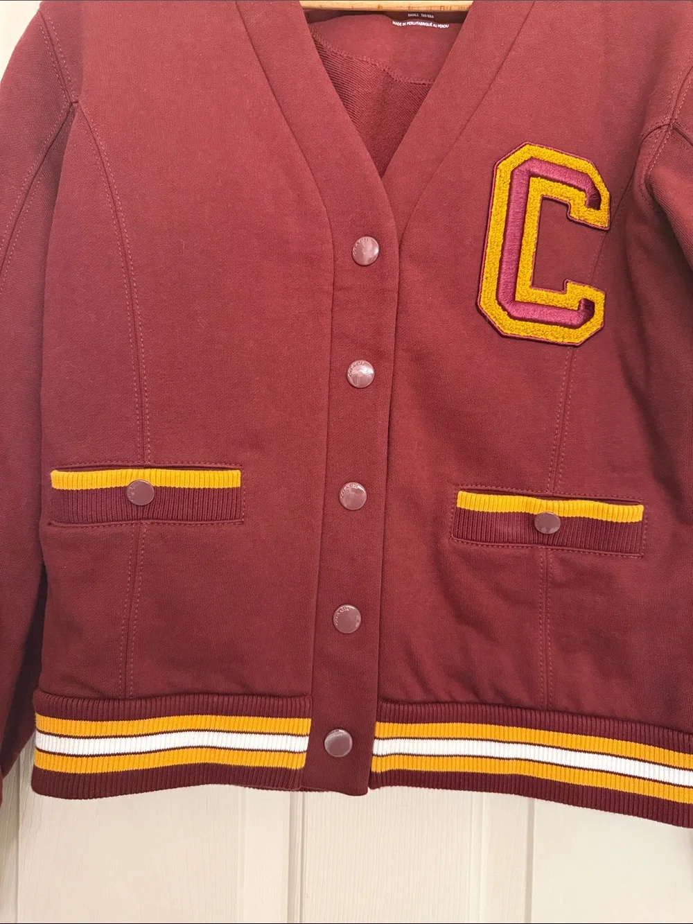 LIKE NEW, Coach Never worn, Maroon Varsity Jacket with Gold Trim